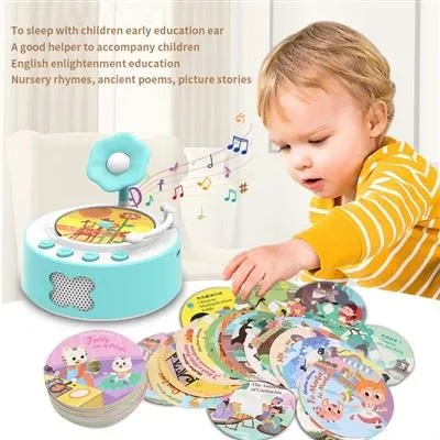 Round Phonograph Card Player: Interactive Educational Toy With Night Light & Portable Design